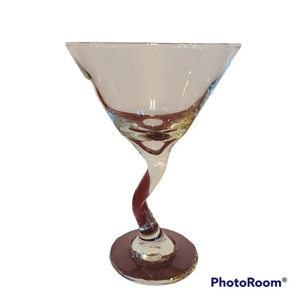 Libbey #37799 Vintage Clear Martini Glass With Zig Zag Z-Stem Mixed Drinks Glass